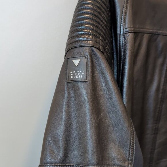 Guess Genuine Lamb Leather Moto Jacket Knit Padded Black Biker Motorcycle Coat - Picture 9 of 15